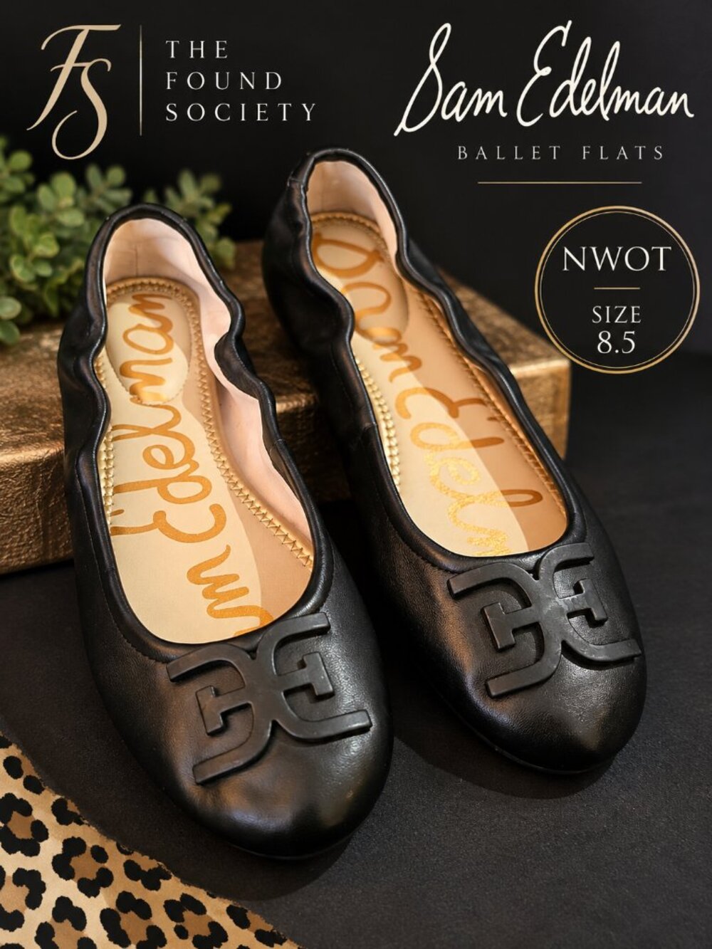Sam Edelman Black Logo Ballet Flats NWOT Size 8.5